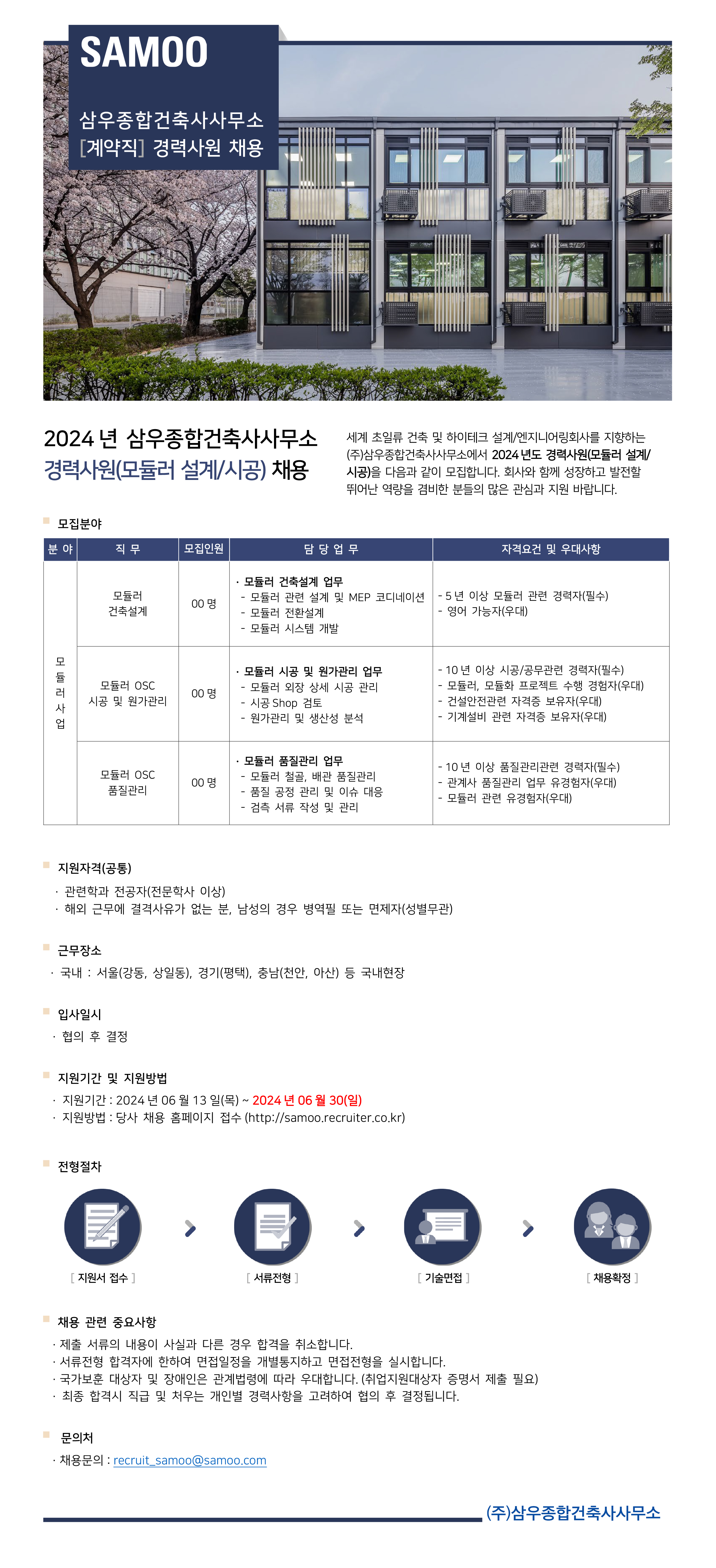 주)삼우종합건축사사무소 채용 | 경력 · 모듈러 · 모듈러(건축설계) | 잡다